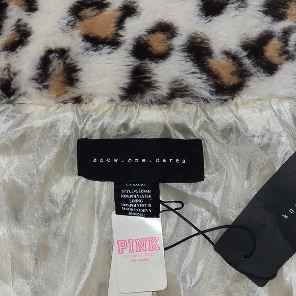 NWT Leopard Print Coat Jacket Faux Fur VS PINK & Know One Cares Large - Picture 12 of 17
